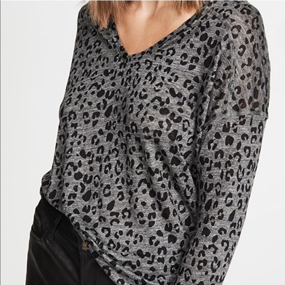Rails Linen Long Sleeve Top Shirt Gray Sami Charcoal Leopard V-neck Sweater - Picture 12 of 12